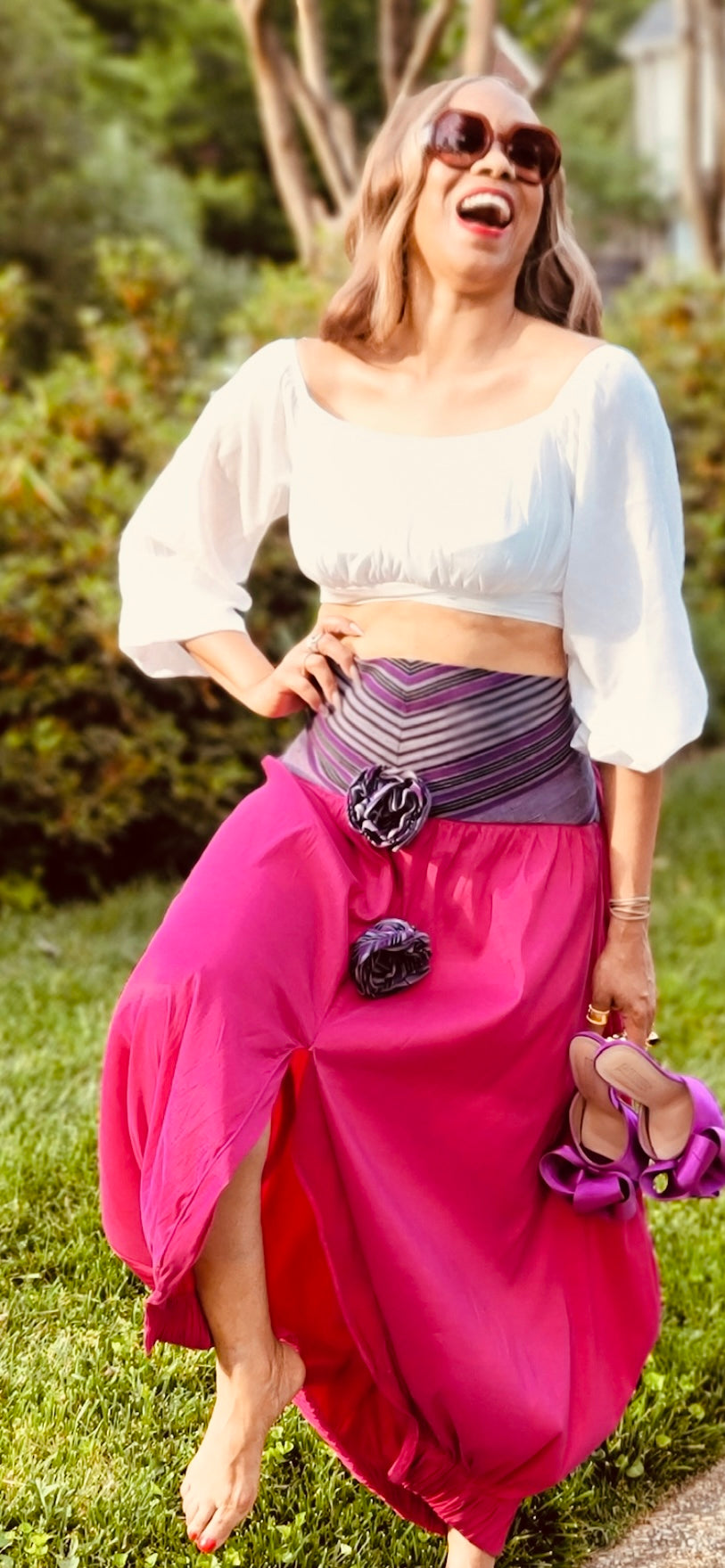 The LiBBi Tulip 3in1 (Skirt-Dress-Maxi Blouse) in Ruby Pink&Purple