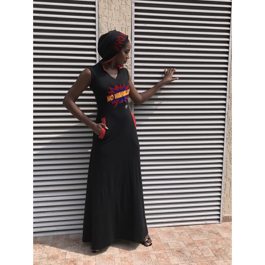 ROBE LONGUE À CAPUCHE NOIRE NO WAHALA