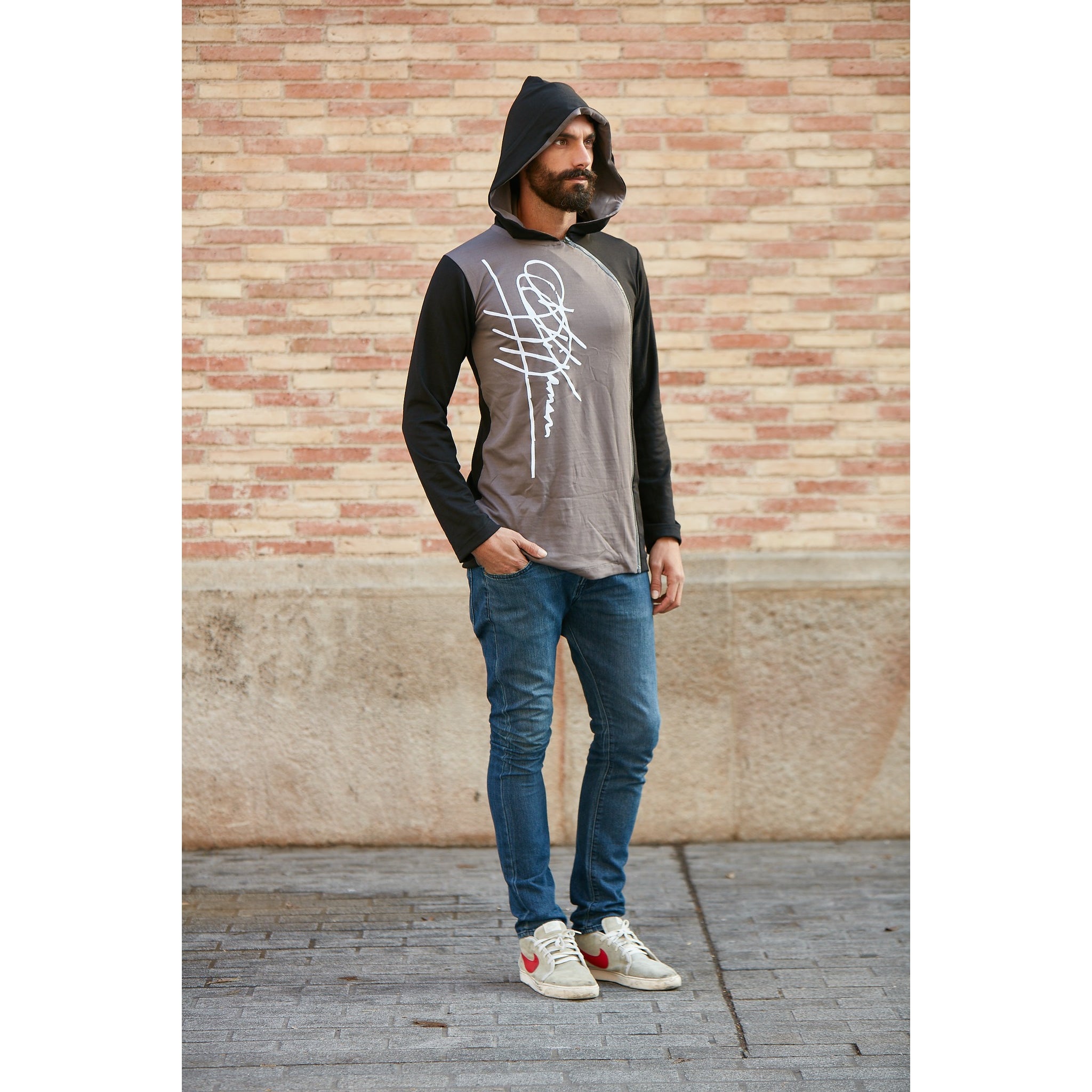 MENS VELVET APPLIQUE SIGNATURE HOODED SWEATSHIRT - W/ SIDE-ZIP