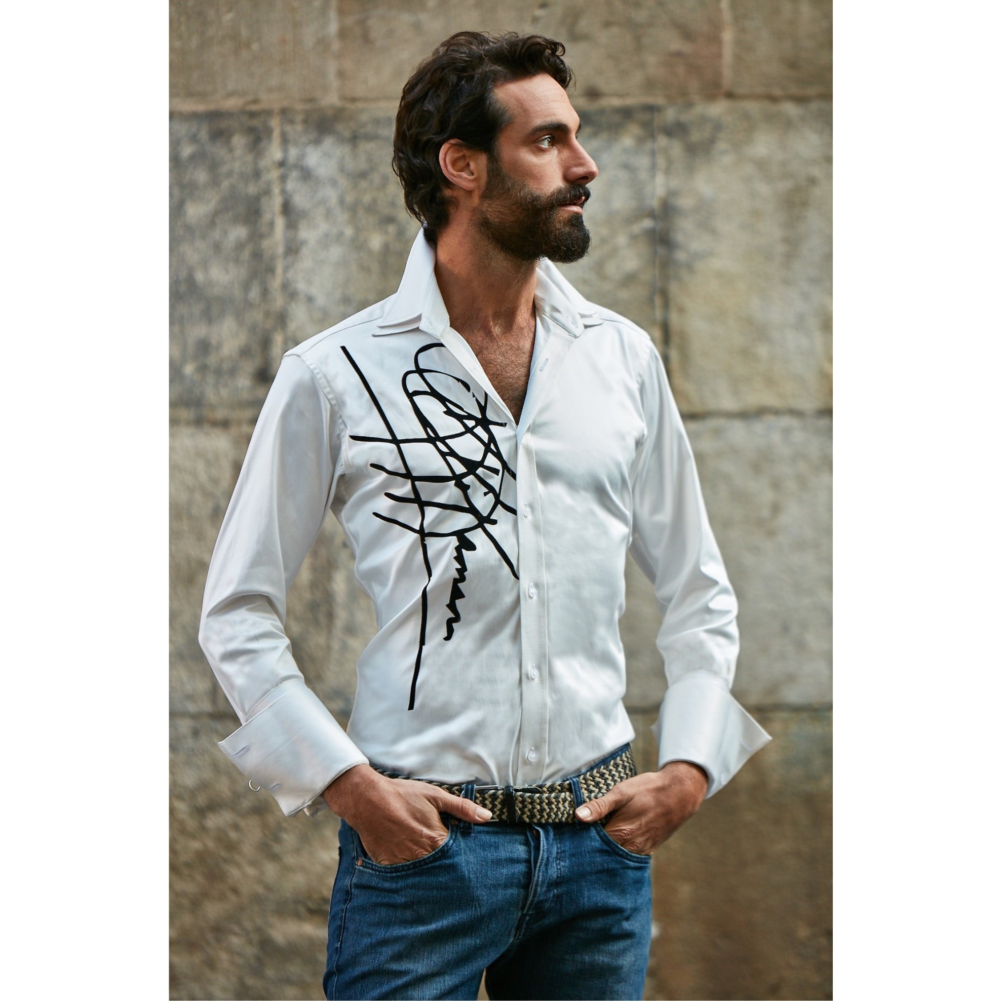 CHEMISE SIGNATURE AVEC APPLIQUE EN VELOURS