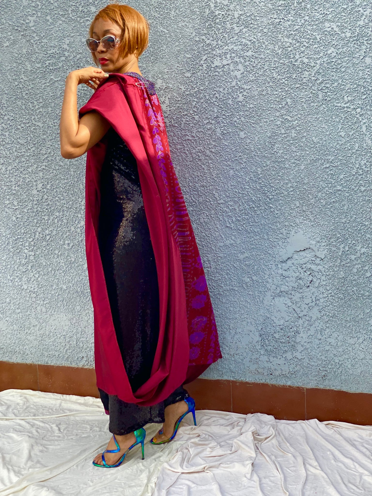 Robe Adire perlée à la main Reina avec tube à paillettes en option