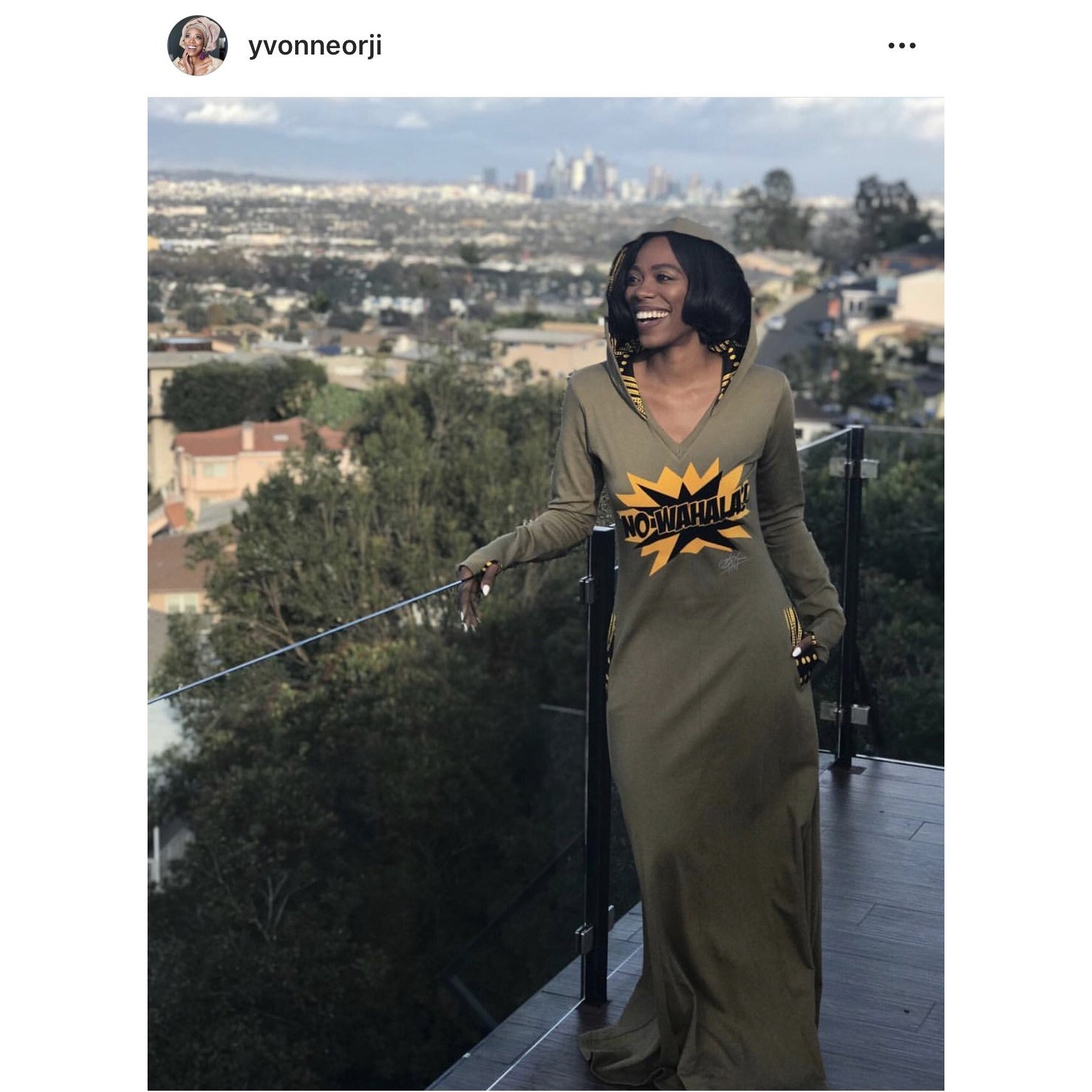 Robe à capuche Olive No Wahala, longueur haute, midi ou maxi