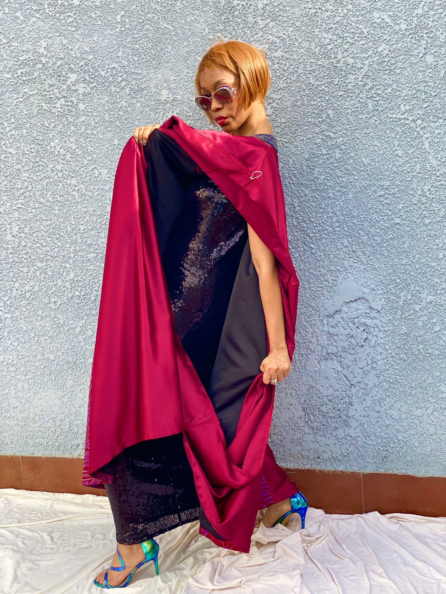 Robe Adire perlée à la main Reina avec tube à paillettes en option