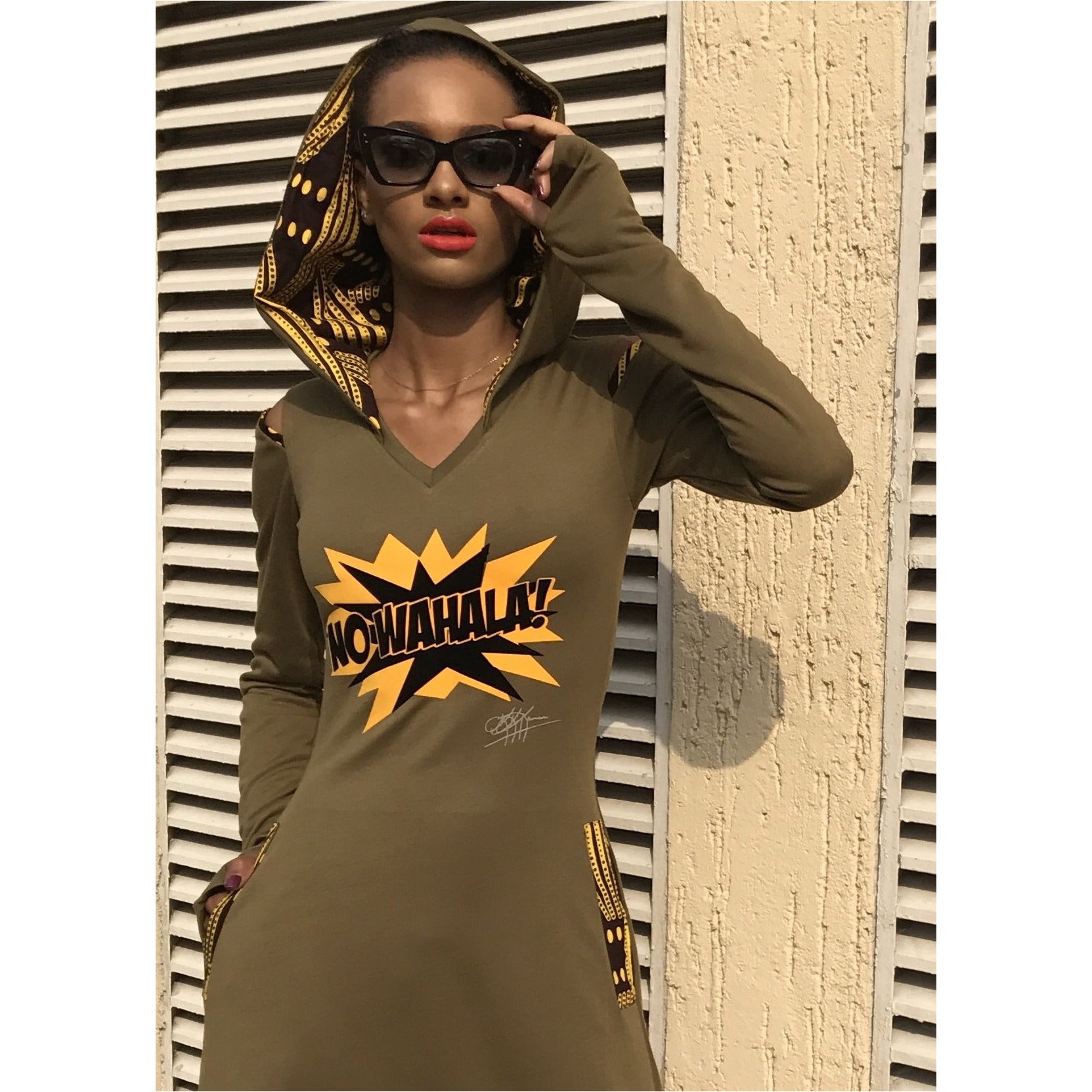Robe à capuche Olive No Wahala, longueur haute, midi ou maxi