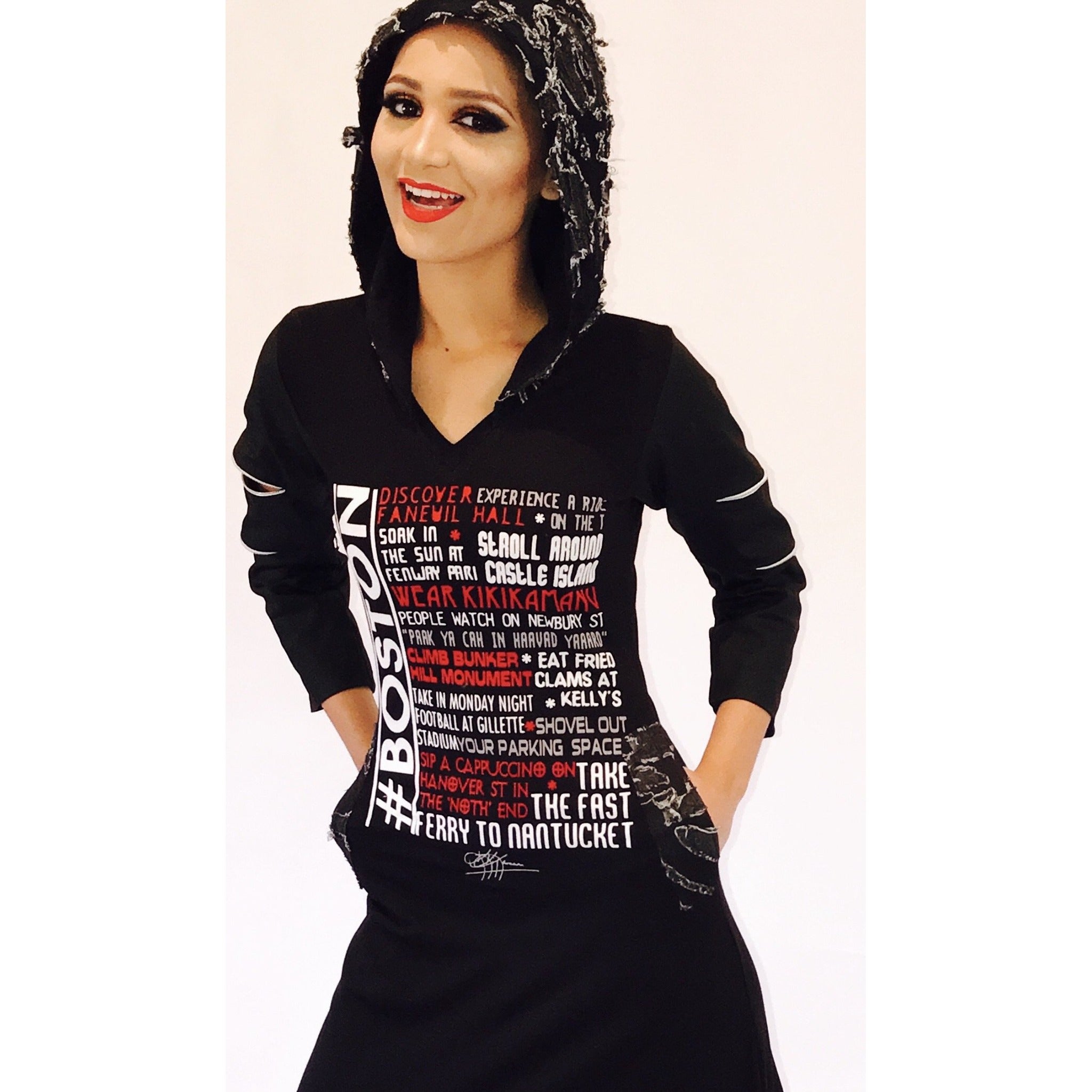 #BOSTON FAVOURITE THINGS Robe longue à capuche, manches 3/4 zippées