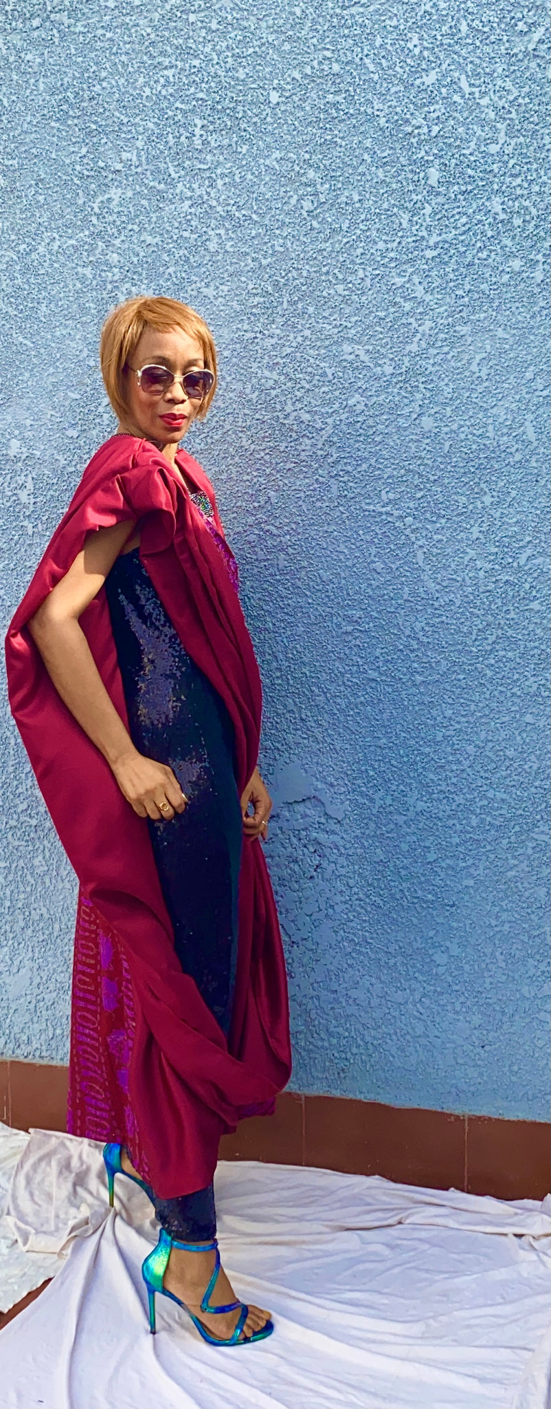 Robe Adire perlée à la main Reina avec tube à paillettes en option