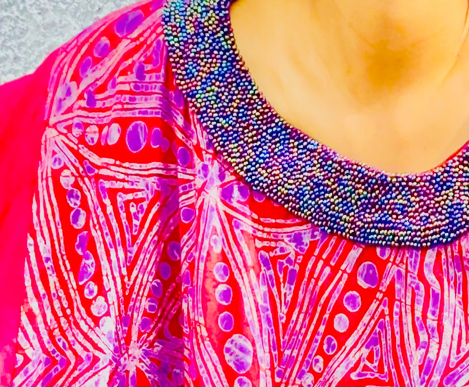 Robe Adire perlée à la main Reina avec tube à paillettes en option