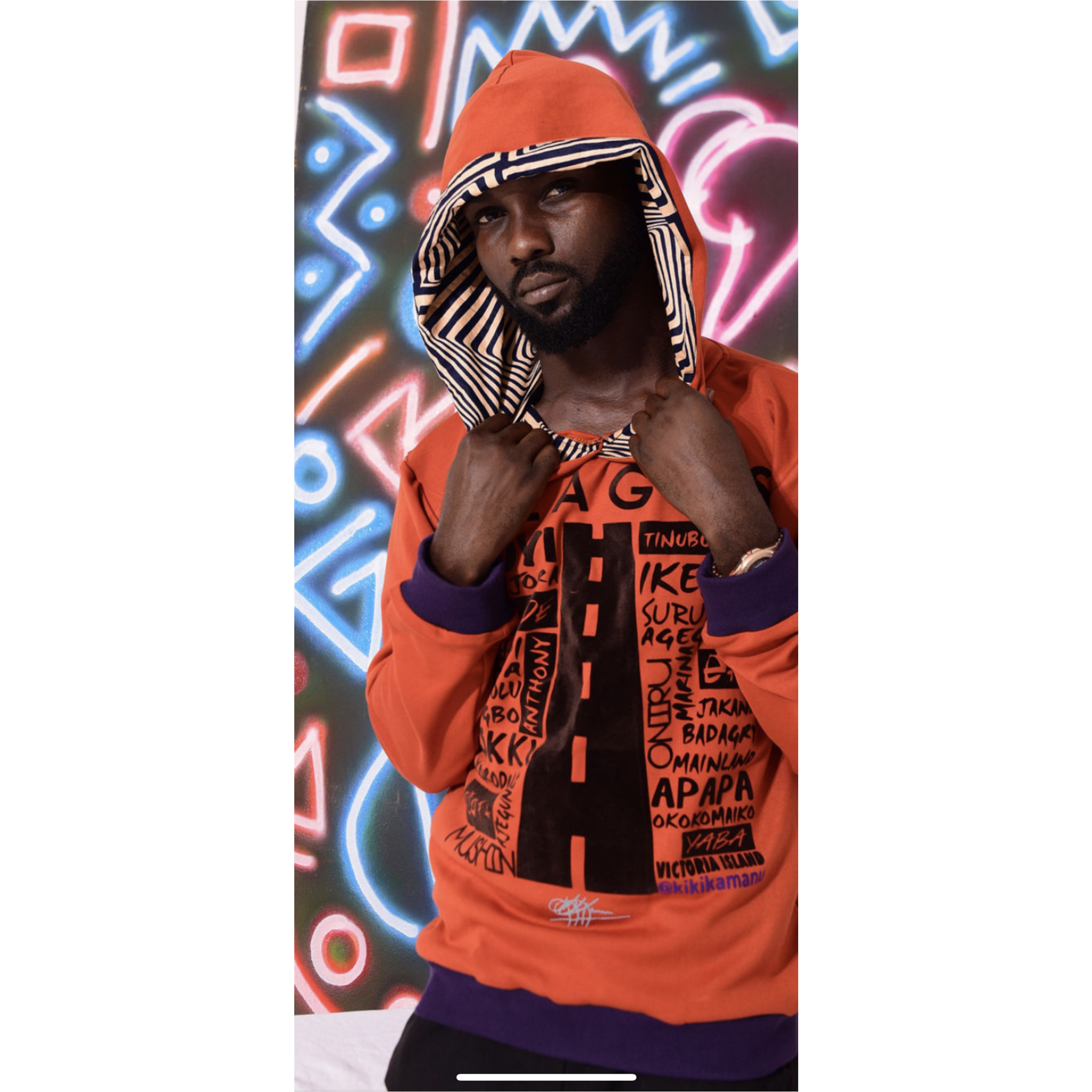 SWEAT-SHIRT À CAPUCHE ORANGE LOVE LAGOS POUR HOMMES, DÉTAIL ANKARA