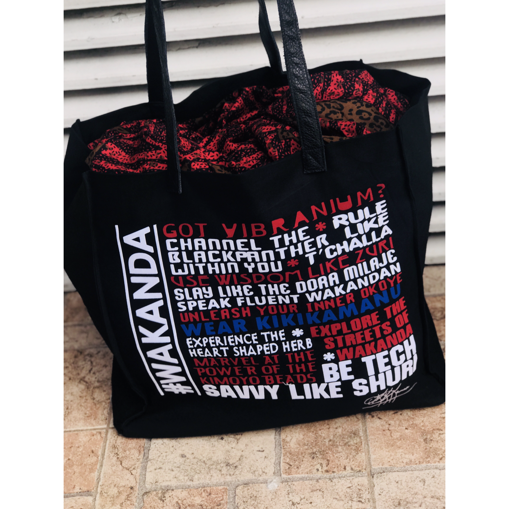 #WAKANDA Sac fourre-tout avec bordure en cuir Fav Things