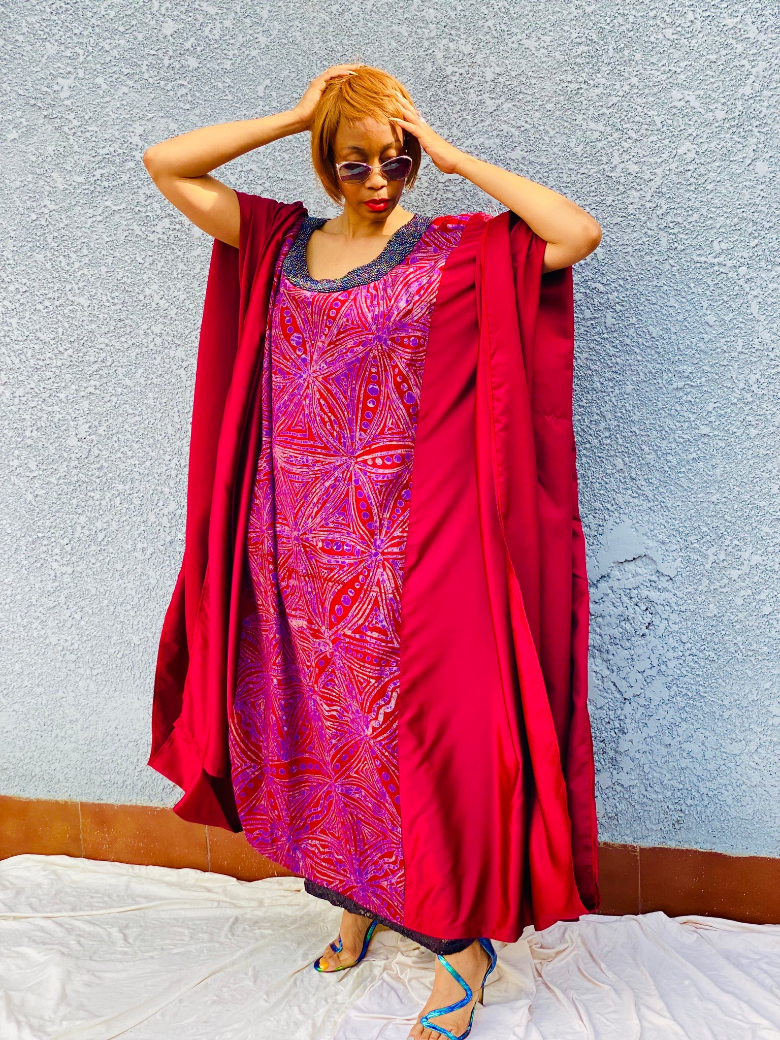 Robe Adire perlée à la main Reina avec tube à paillettes en option