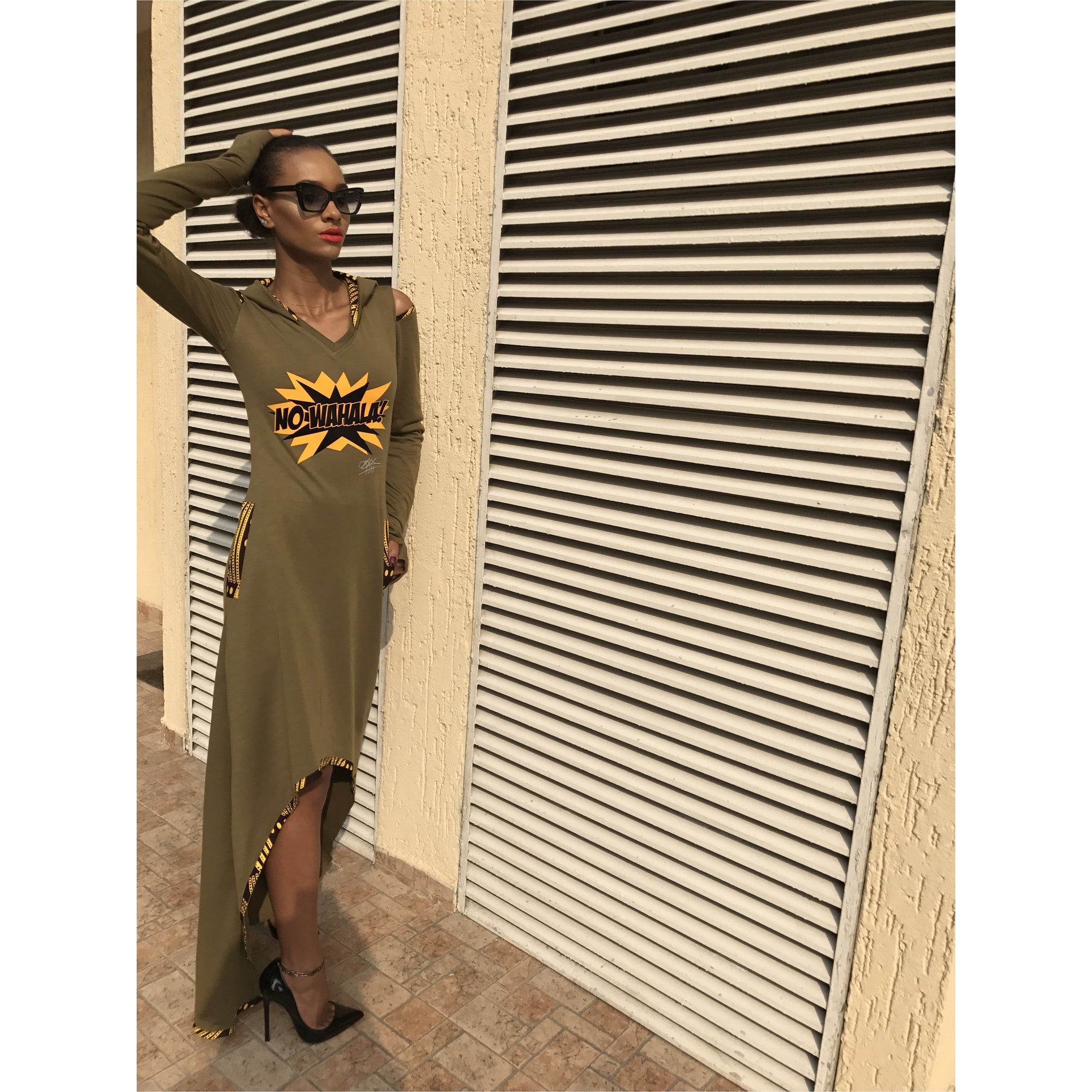 Robe à capuche Olive No Wahala, longueur haute, midi ou maxi