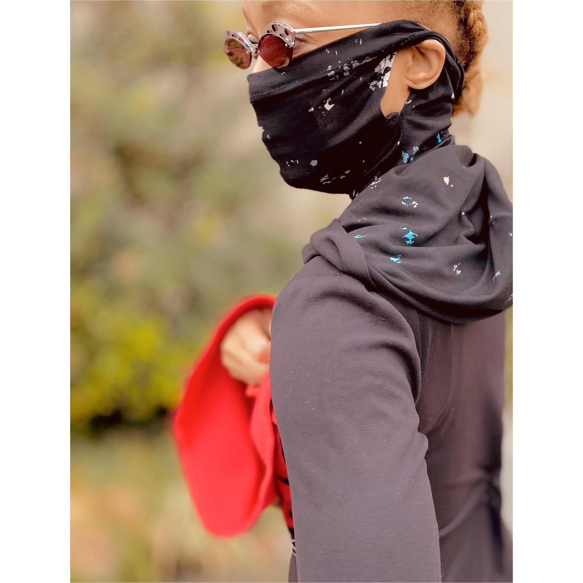Black Maxi with Attached Mask & Bell Sleeves; ‘Something Diff Frm KikiKamanu -Customisable-