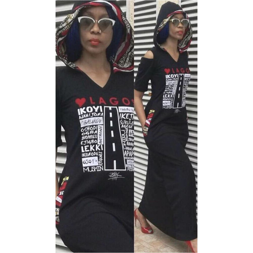 ROBE À CAPUCHE MAXI LOVE LAGOS, DÉTAIL ANKARA