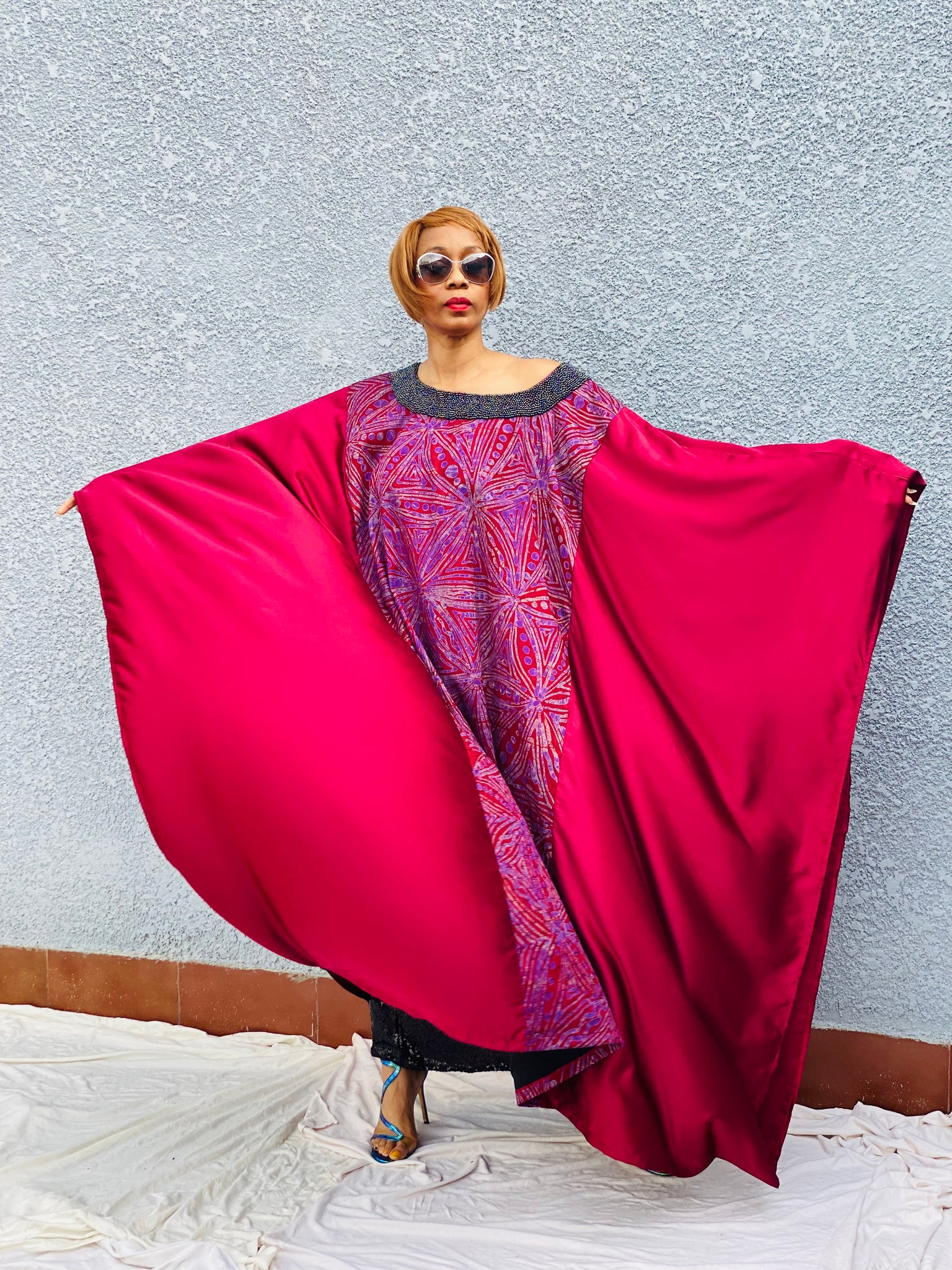 Robe Adire perlée à la main Reina avec tube à paillettes en option
