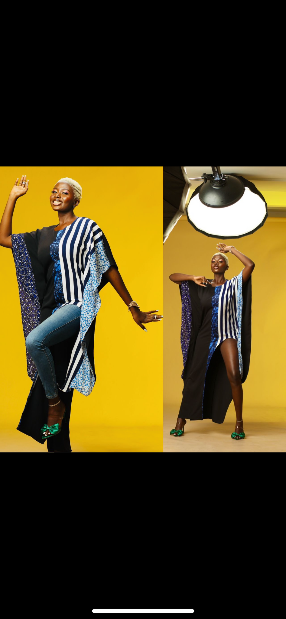 Caftan Abimbola HiLow en Adire et soie