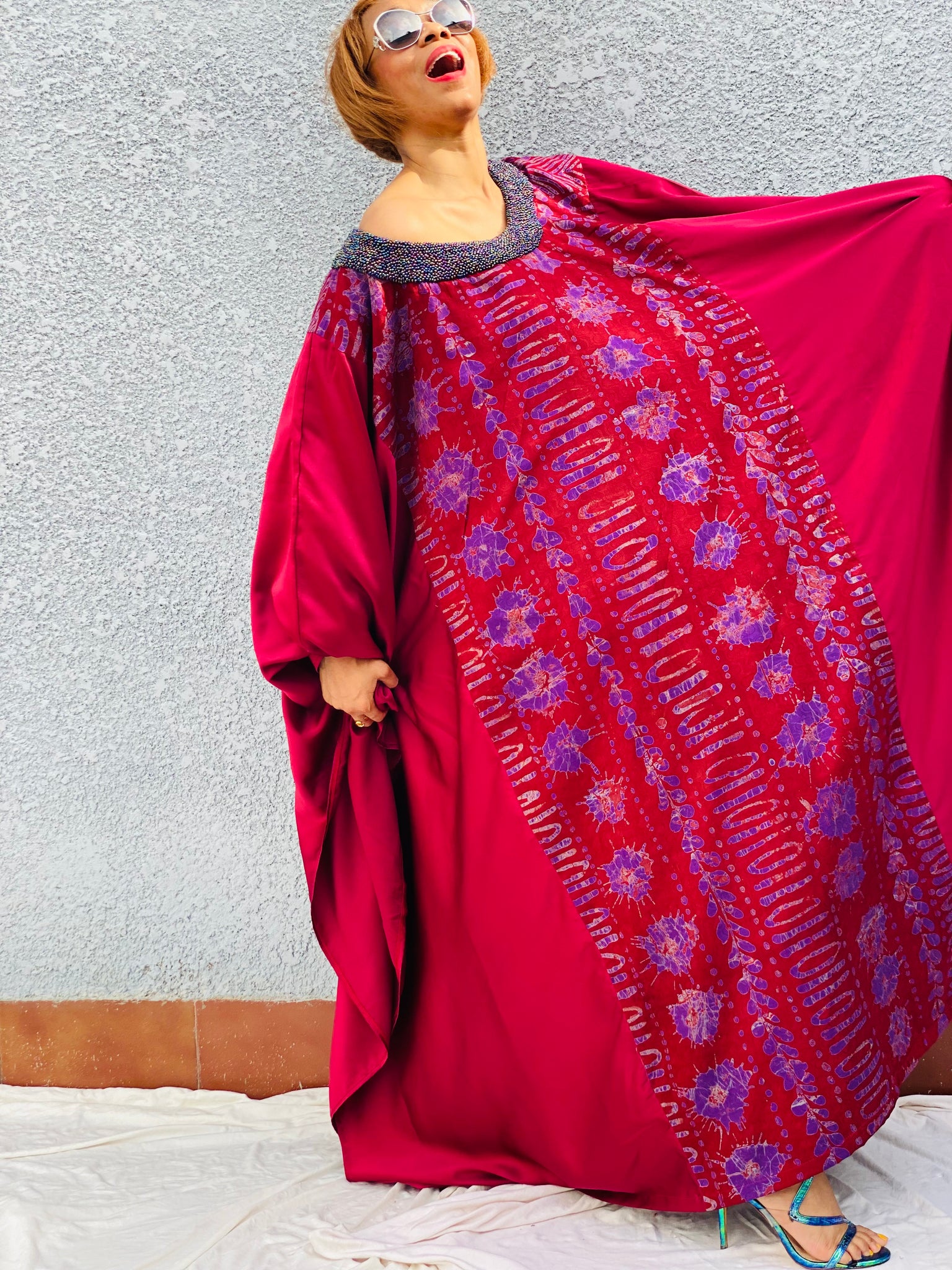 Robe Adire perlée à la main Reina avec tube à paillettes en option