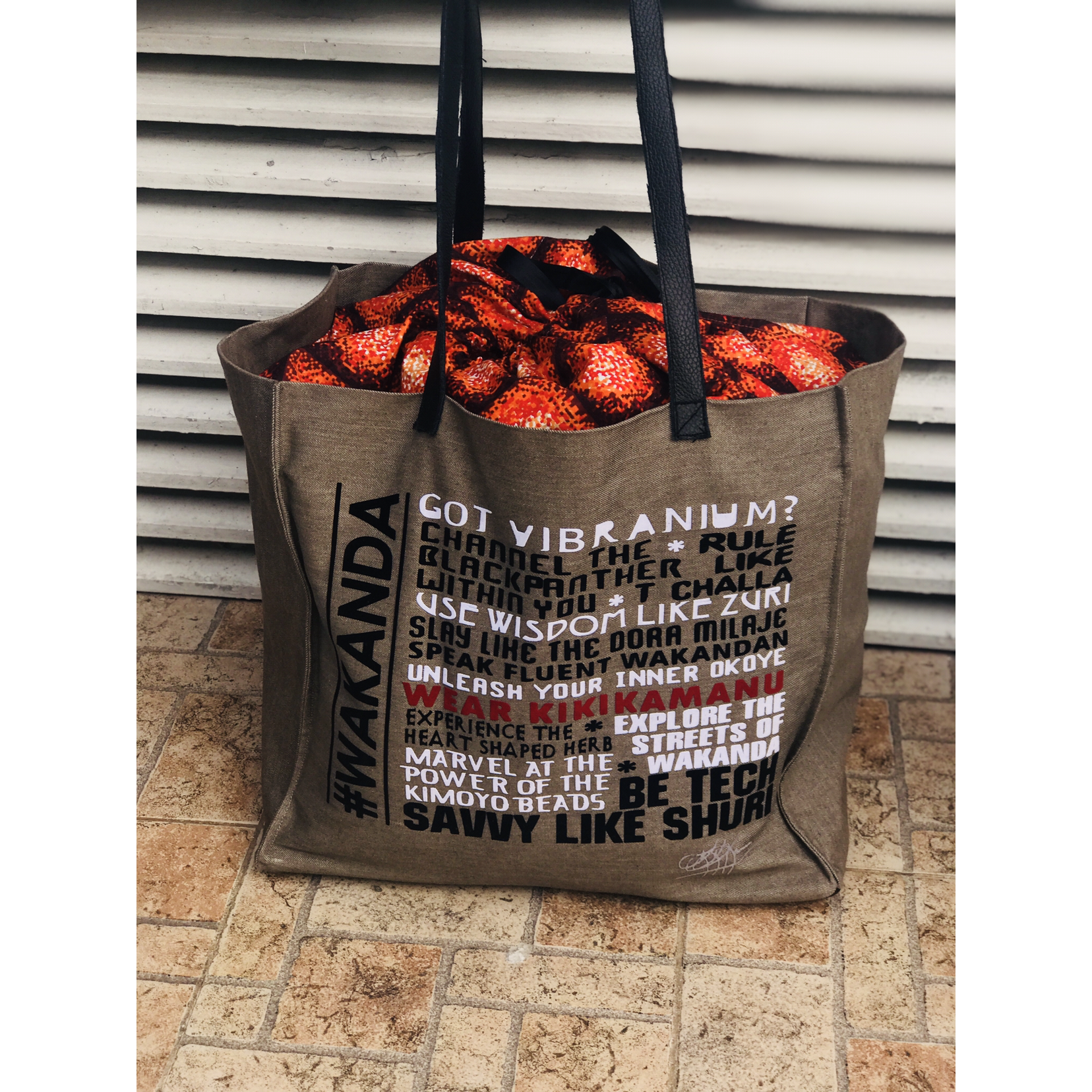 #WAKANDA Sac fourre-tout avec bordure en cuir Fav Things