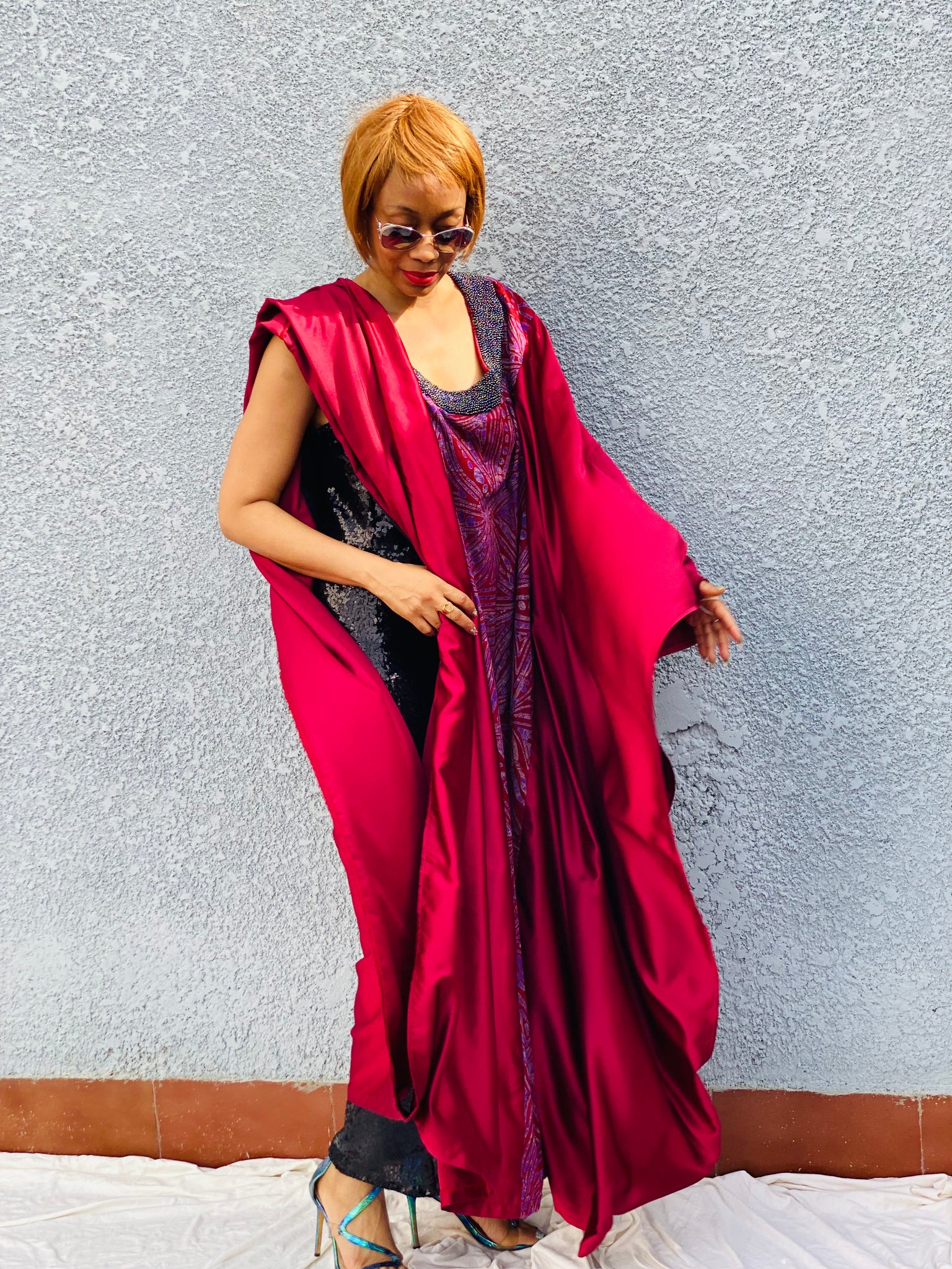 Robe Adire perlée à la main Reina avec tube à paillettes en option