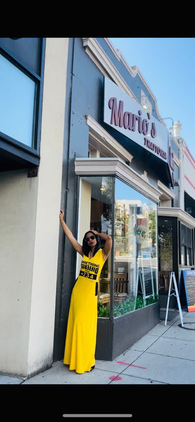 Yellow Hooded Dress with Luxury Sequin Détail