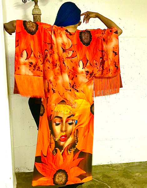 Hand Beaded ‘Gele’ Kimono With Fringe Detail