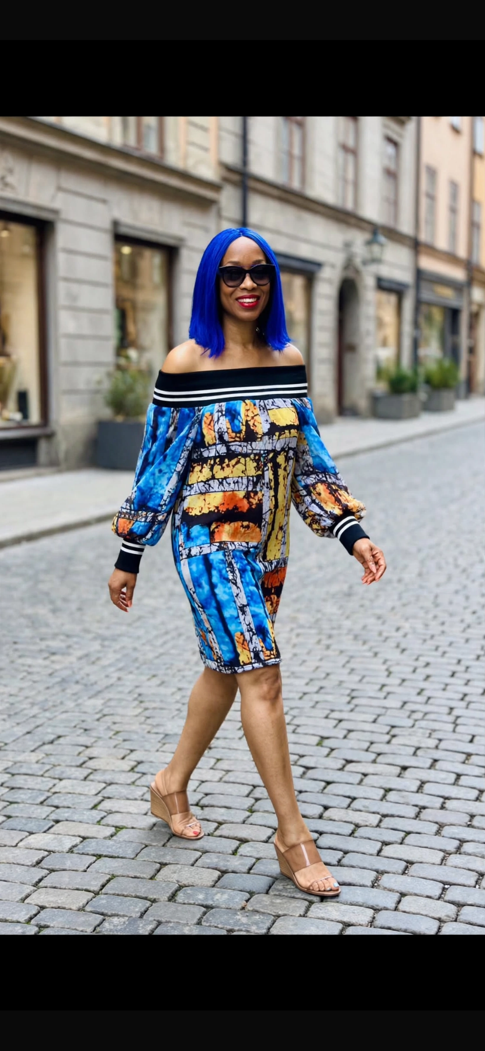 Mykonos Bleu Off Shoulder Dress