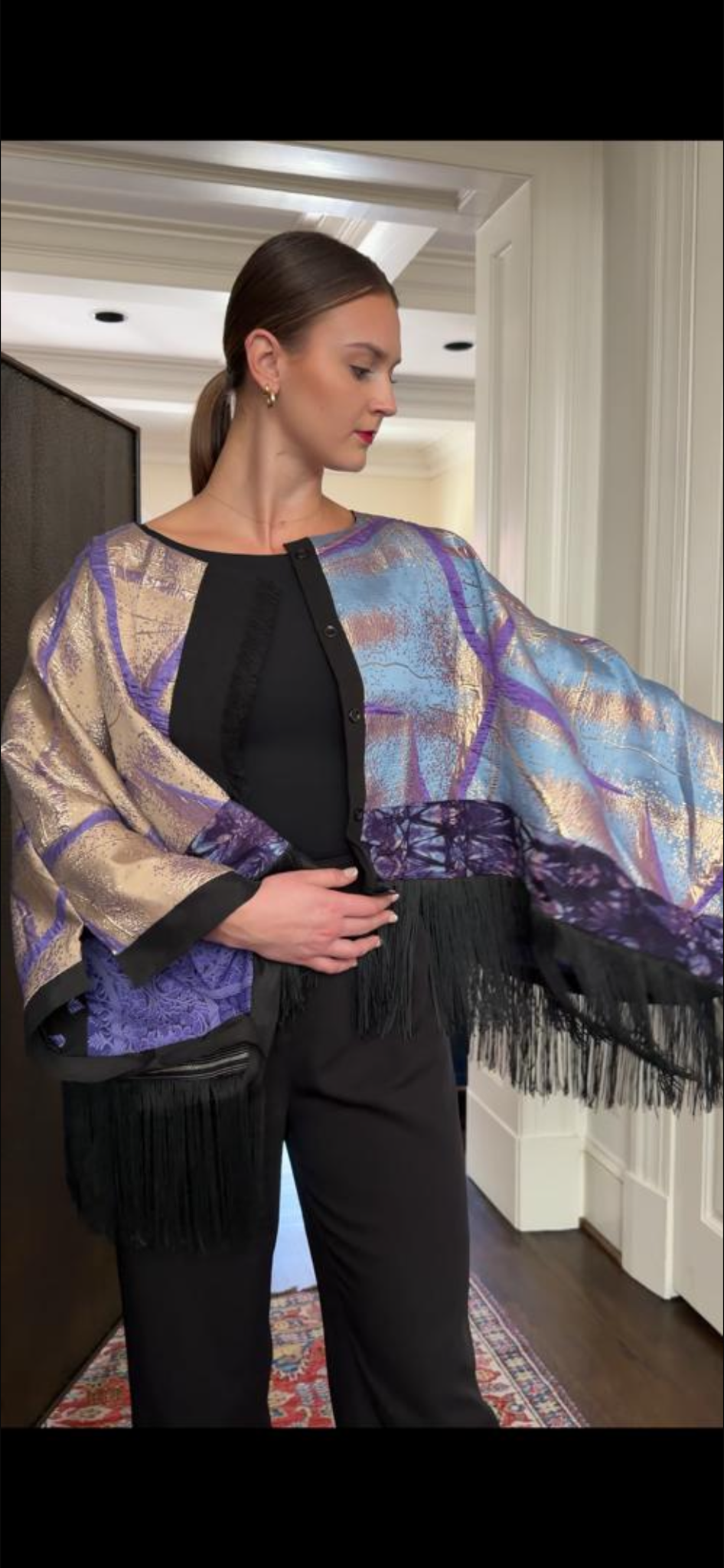 Turquoise + Purple Tayo Reversible Cape with Asoke& Adire Detail
