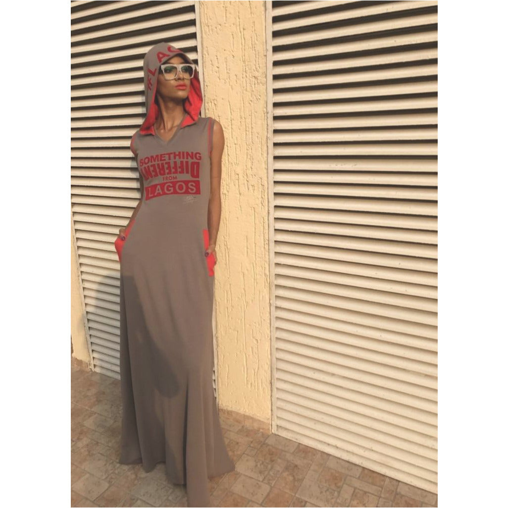 GREY SOMETHING DIFFERENT FROM LAGOS HOODED MAXI DRESS