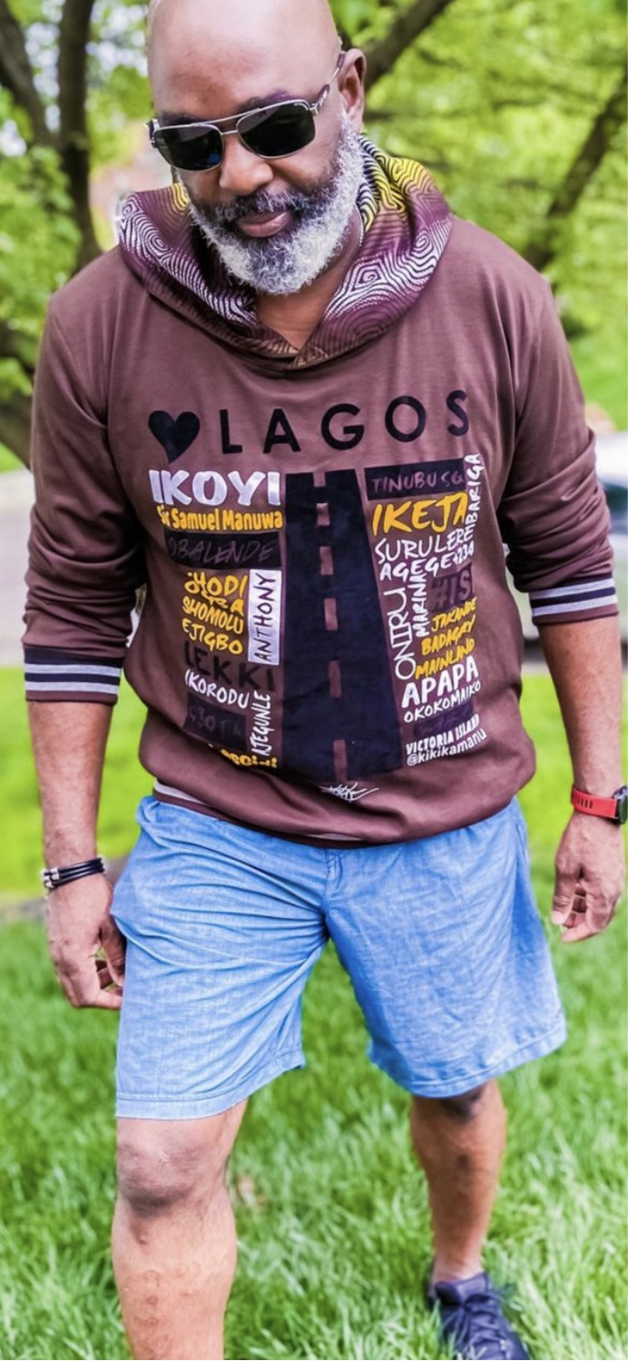 UNISEX BROWN LOVE LAGOS HOODED SWEATSHIRT, ANKARA DETAIL