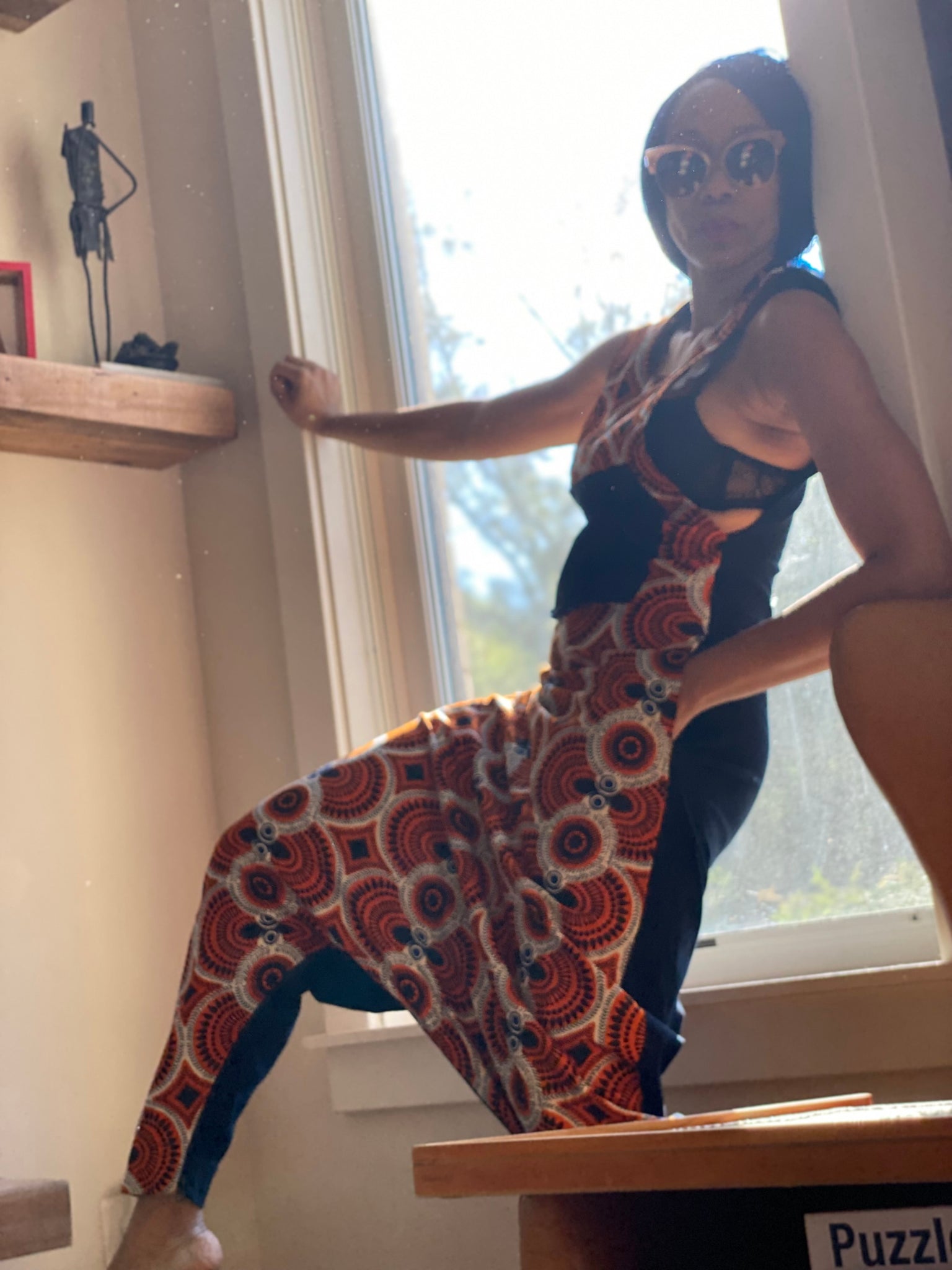 2 Tone ANIKE Print Essouira Jumpsuit in Orange&White/Black