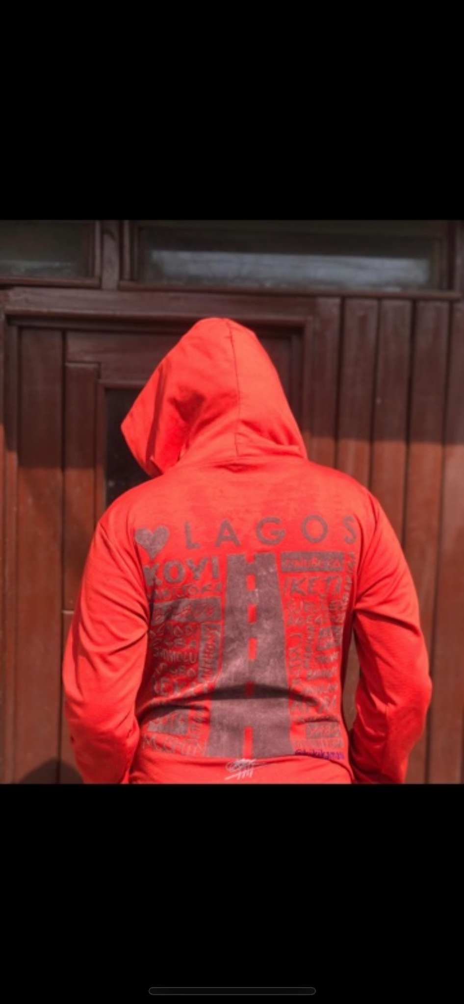 MENS ORANGE LOVE LAGOS HOODED SWEATSHIRT, ANKARA DETAIL