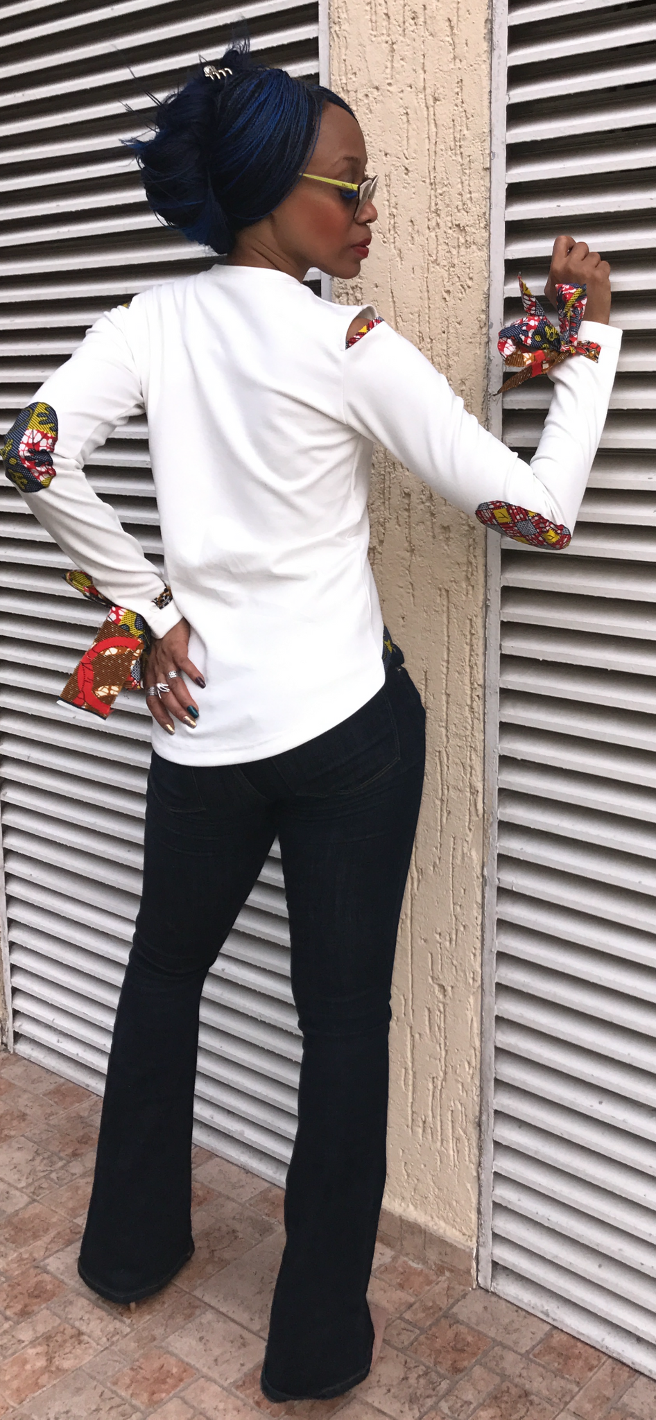 CUSTOMIZABLE: HiLow Something DIFFERENT LAGOS Blouse with Wrist Tie & Elbow Patch Detail