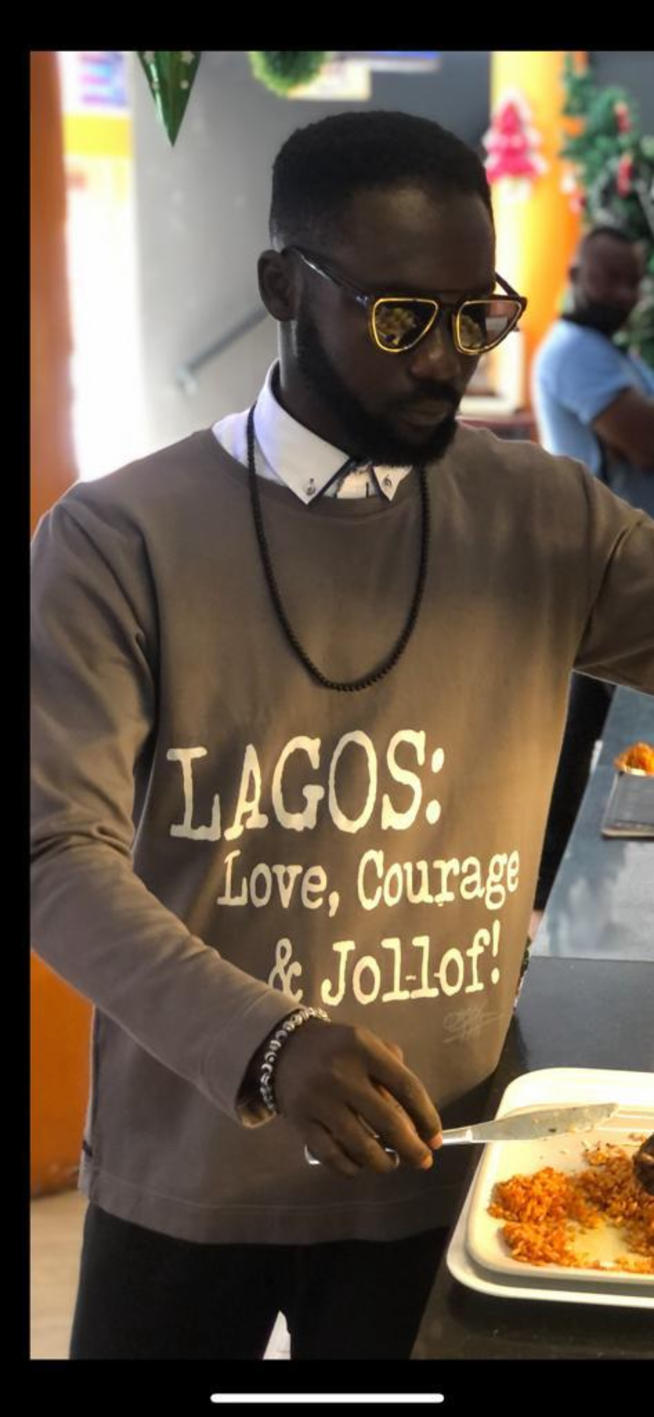 UNISEX : LAGOS; LOVE, COURAGE&JOLLOF  SHIRT, HAND FRAYED DETAIL